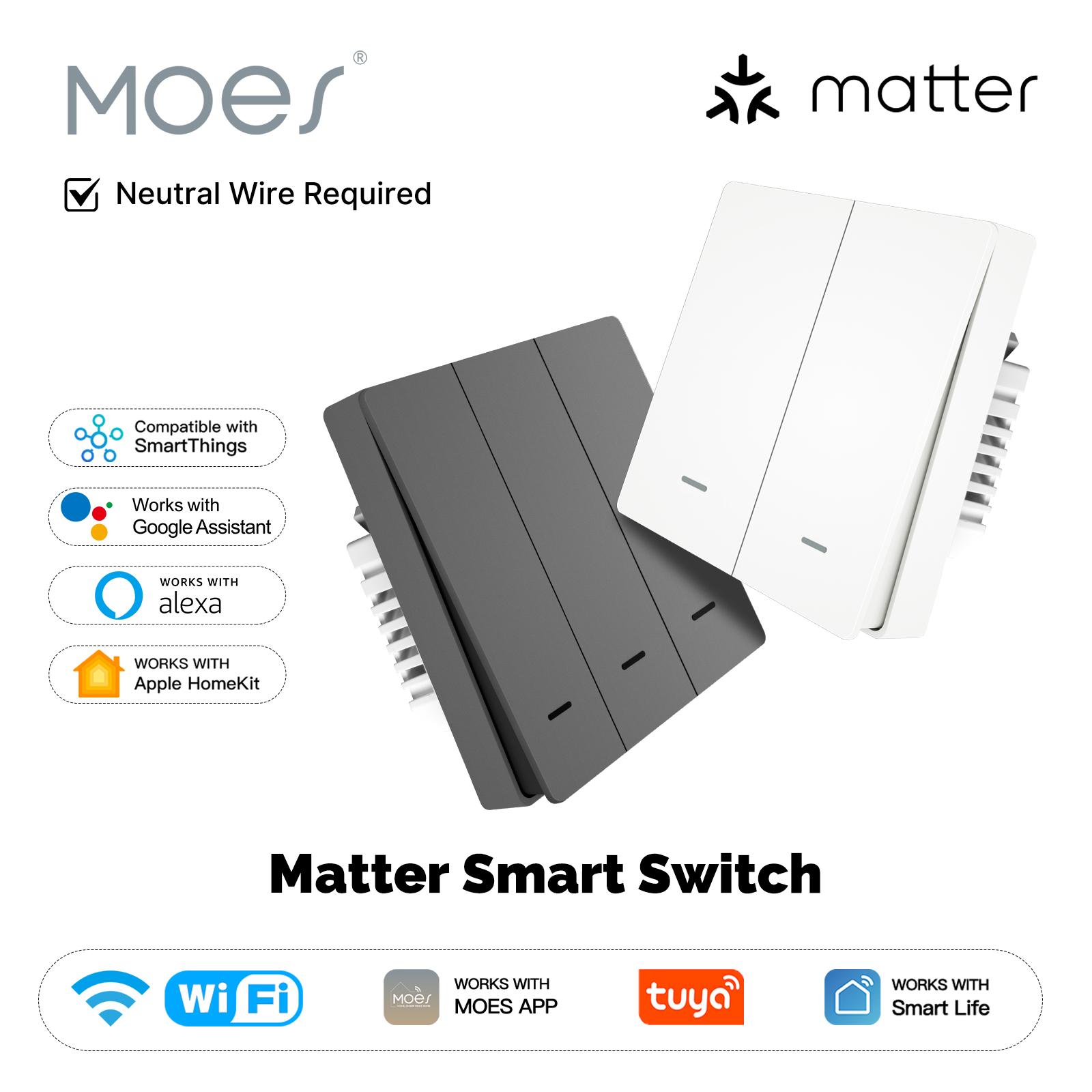 Smart Light Switch Wifi - MOES Matter Tuya WiFi interruptor de